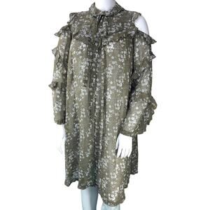 Robert Rodriguez Womens Size 10 Dress Floral Cold Shoulder Collared Ruffle Green